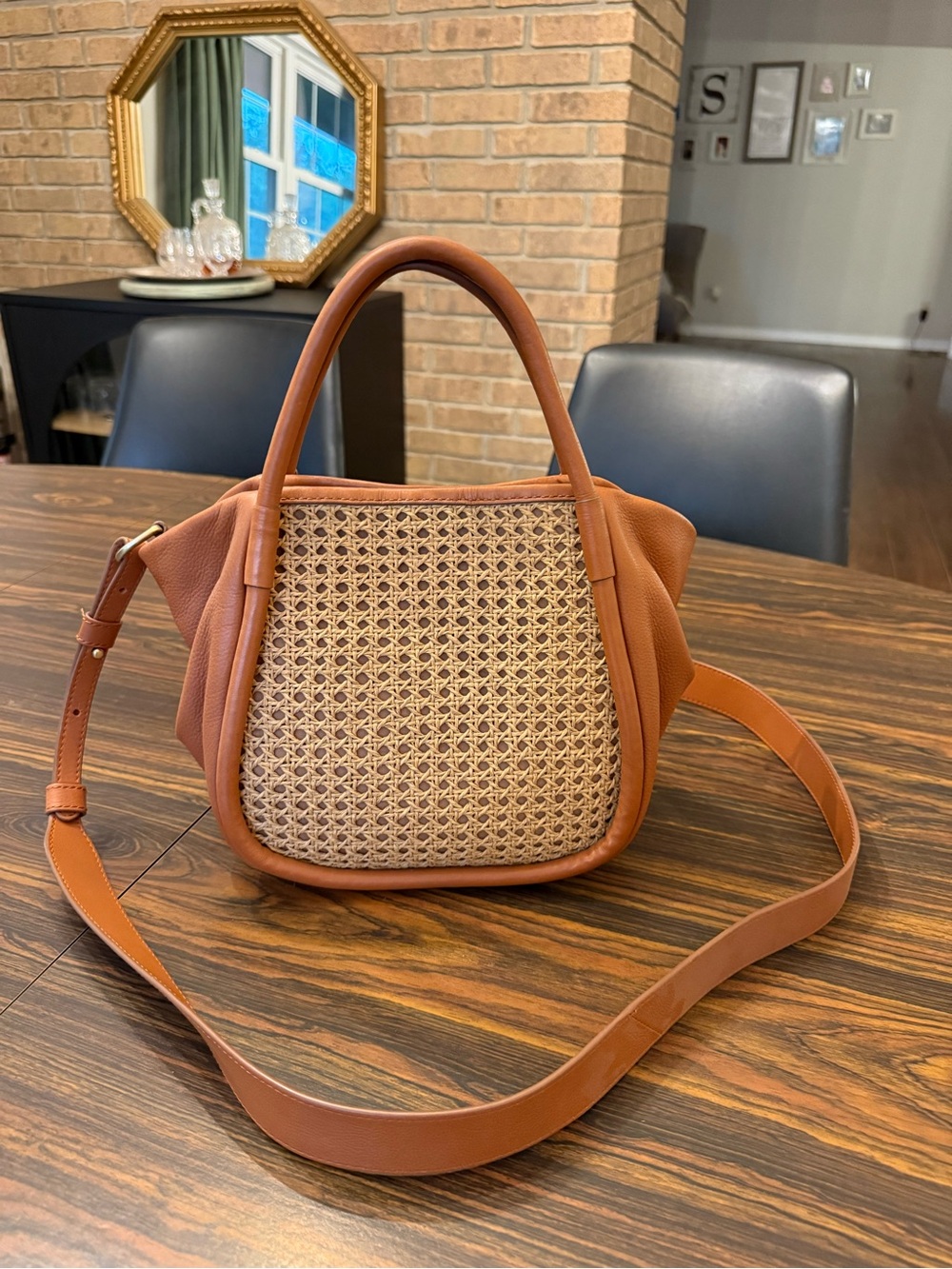 HOBO Tan Woven-Front Leather Shoulder Bag